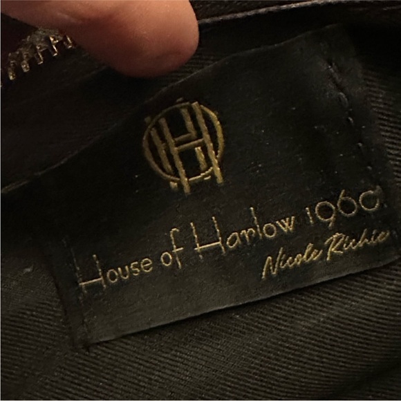 House of Harlow 1960 Designer Black Leather Designer Purse w Gold Snake Detail - Picture 7 of 9